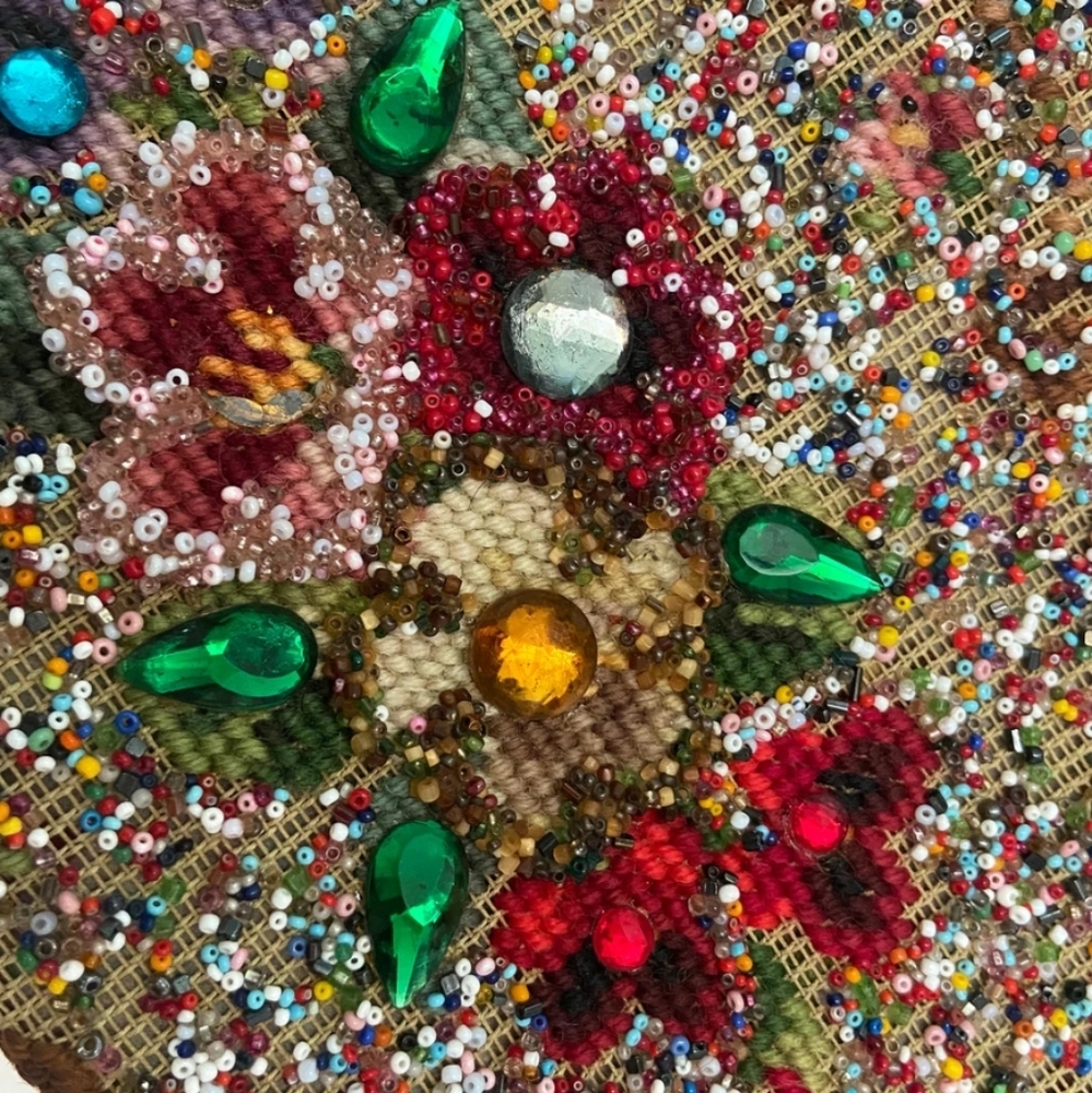 SOURE’ 1950s Beaded Handbag – Jeweled Rose Embellished Vintage Top Handle Purse - Picture 3 of 15